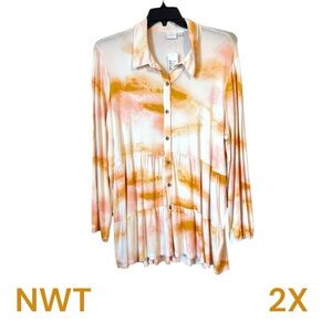 NWT New Directions BEAUTIFUL BUTTON FRONT TOP   PLUS: 2X    #CL